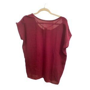 Loft Capped Sleeve Top, Chiffon + Cotton, Burgundy